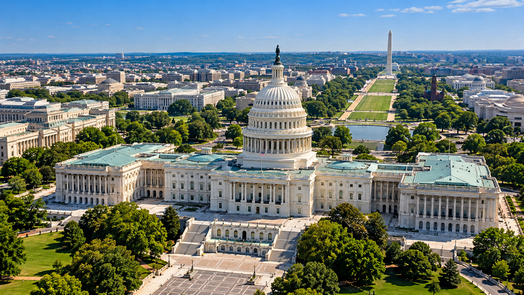 Aerial view of the U.S. Capitol and the National Mall in Washington, D.C.
